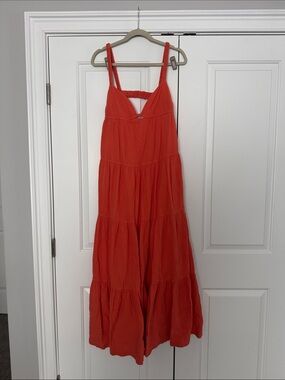 Simkhai Tiered Sleeveless Mirabelle Maxi Dress in Vibrant Coral